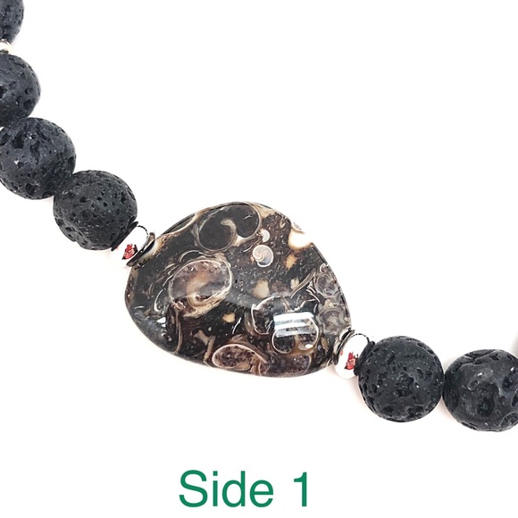 Turritella Agate & Lava Rock Unisex Necklace 18” or 20”, NWT, Ships in Gift Box - Picture 7 of 10